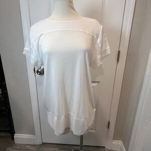 Joan Vass New York White Sheer‎ Overlay Tunic Top Plus Size XL